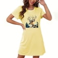 thumbnail image 4 of Sakmal Robe de Maison Surdimensionnée pour Femmes Jaune de Noël comme un Nuage Robe de Maison Extensible Col Rond Courte Imprimé Renne Manches Courtes Chemises de Nuit P-2TG, 4 of 4