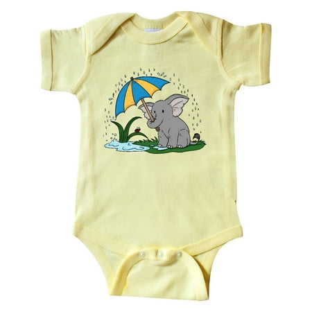 

Inktastic Cute Elephant with Umbrella in the Rain Gift Baby Boy or Baby Girl Bodysuit