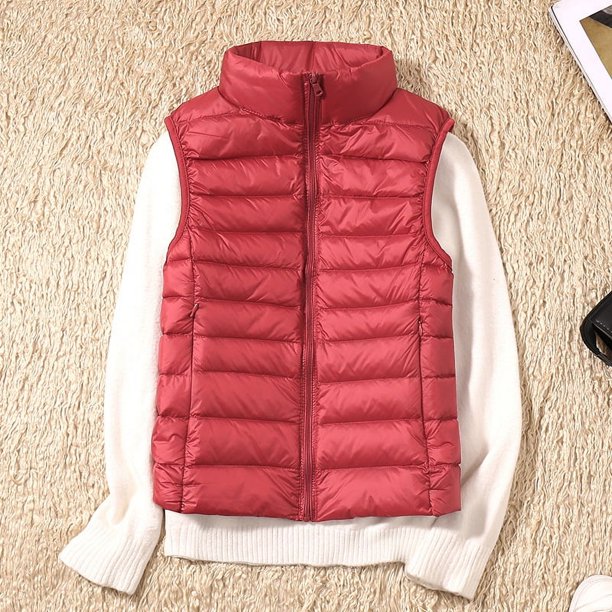 Chaleco de plumón con cuello levantado, informal, corto y ligero, de otoño e invierno, para mujer