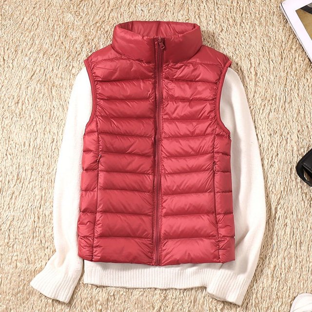Chaleco de plumón con cuello levantado, informal, corto y ligero, de otoño e invierno, para mujer