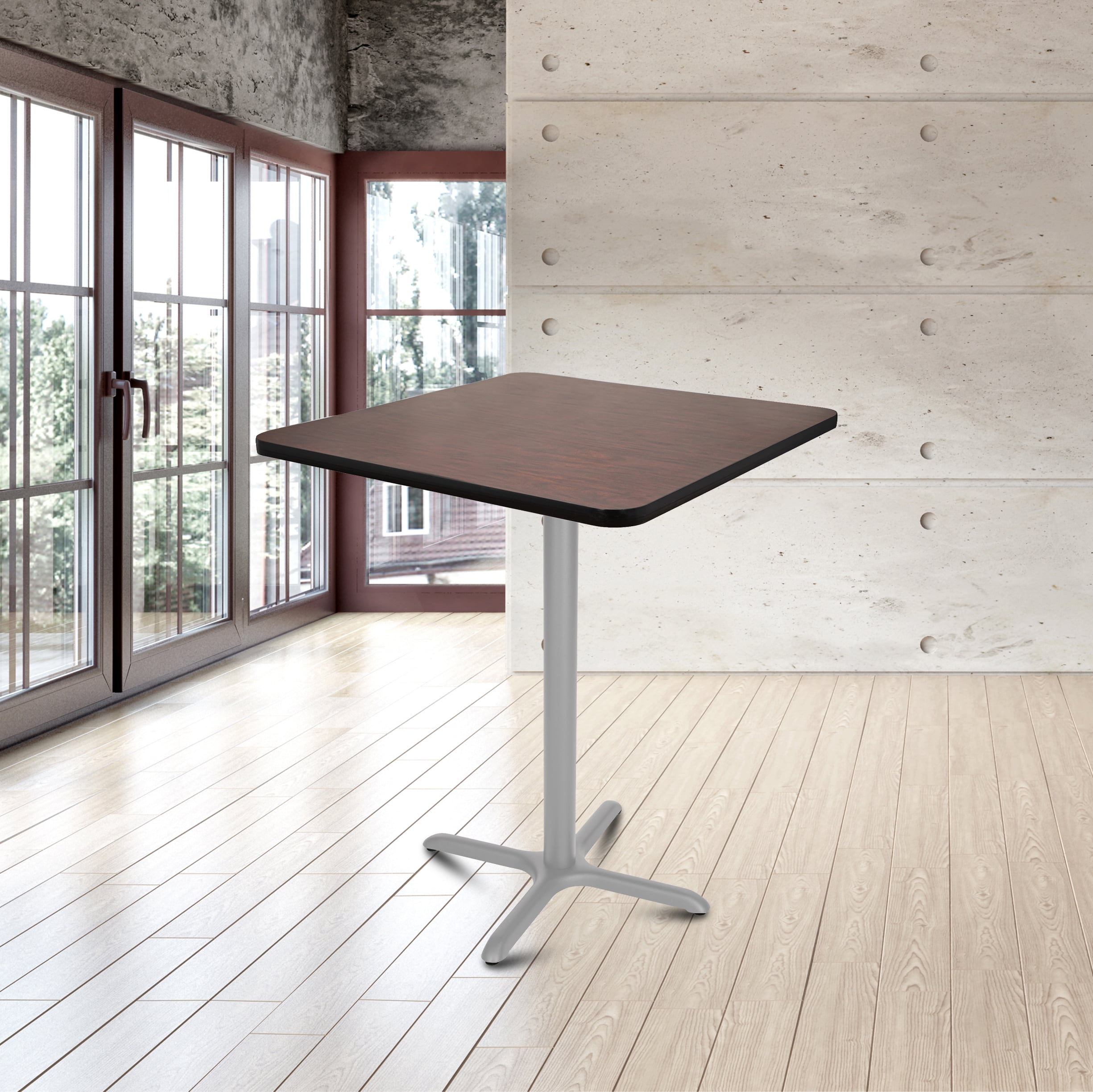 Hampden Furnishings Bennet Collection 36-Inch Square Cafe Table with X Base, Steel Frame, Mahogany Top
