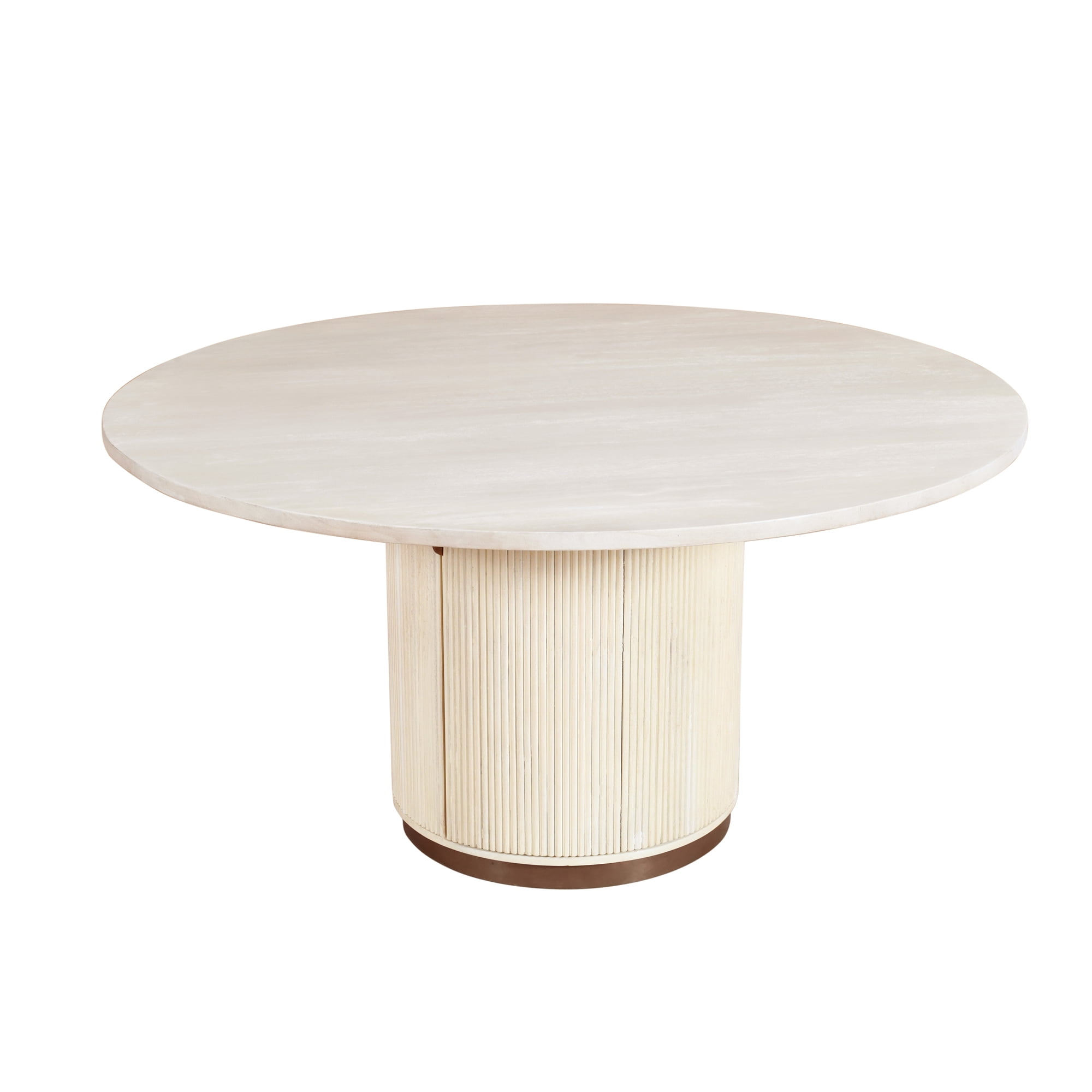 Ox Bay Natalia Fluted Wood Round Dining Table with Storage, White
