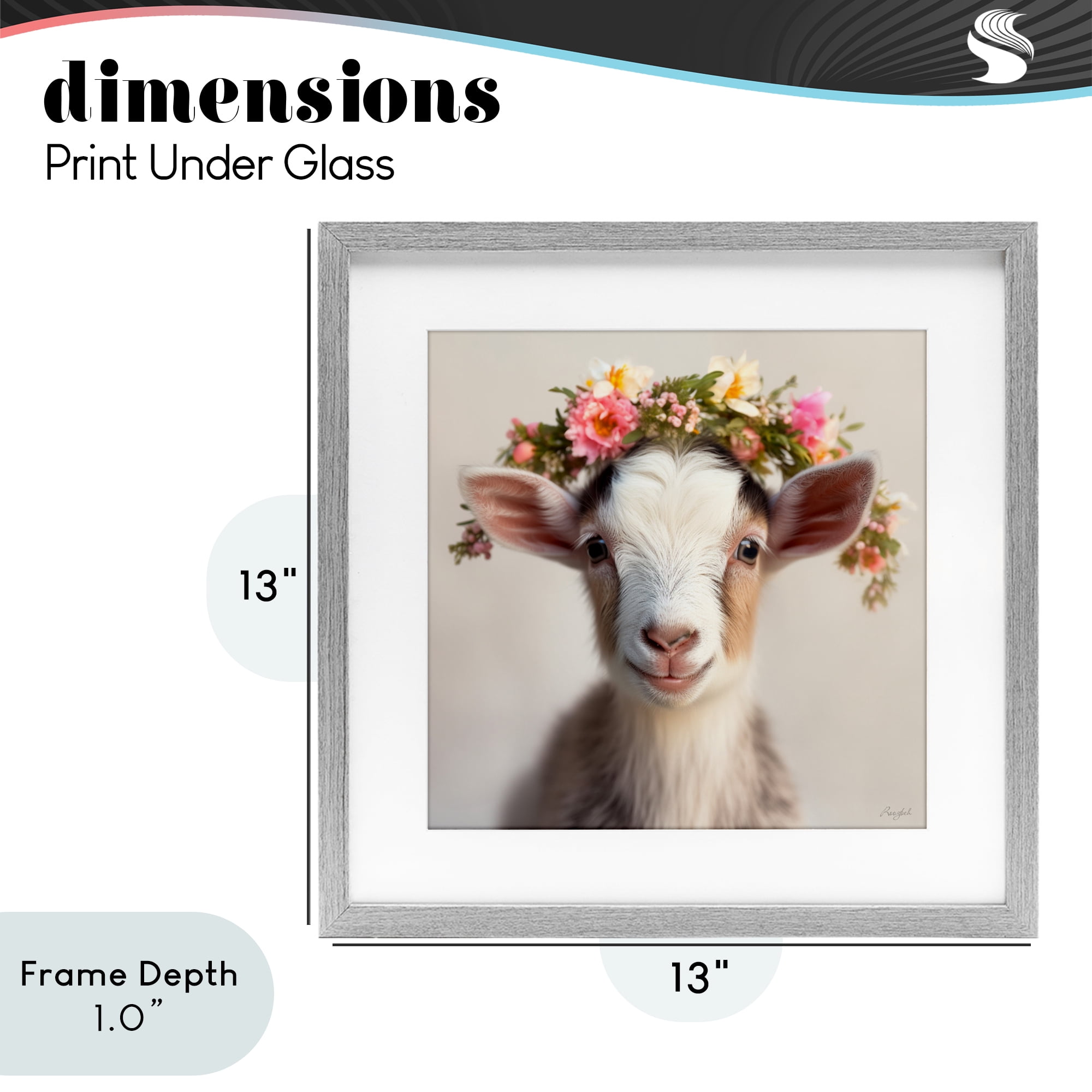 Stupell Industries Flower Crowned Goat Gray Framed Print Under Glass, design by Roozbeh