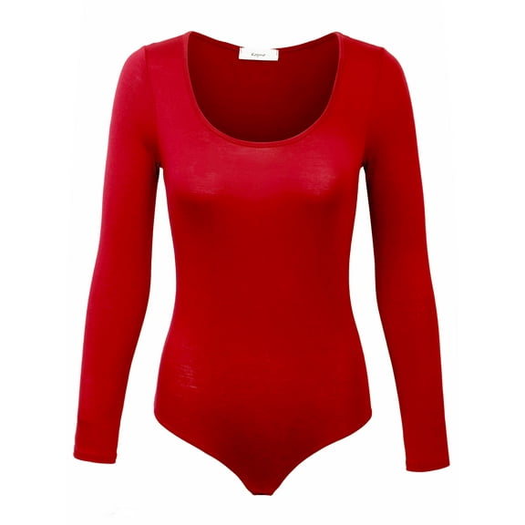 KOGMO Womens Round Neck Long Sleeve Bodysuit Leotard Made in USA