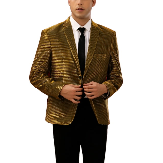 CHAQUETAS DEPORTIVAS BRILLANTES INSPIRADORAS PARA HOMBRES, BLAZERS DE UN BOTÓN Y UN SOLO PECHO PARA FIESTAS DE BODA 2XL DORADO