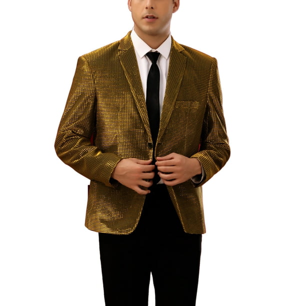CHAQUETAS DEPORTIVAS BRILLANTES INSPIRADORAS PARA HOMBRES, BLAZERS DE UN BOTÓN Y UN SOLO PECHO PARA FIESTAS DE BODA 2XL DORADO