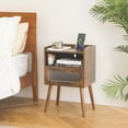 Mid Century Night Stand with Charging Station, Wood Bedside Table with