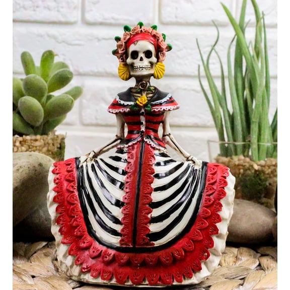 Ebros Day Of The Dead Cinco De Mayo Danza De Dama Red Senorita Lady Skeleton Statue