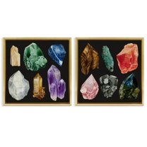 Stupell Industries Various Gemstones on Black STEM Painting Gold Floater Framed Canvas Art Print Wall Art, 18 x 18, Set of 2