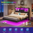 thumbnail image 5 of Aunfebrco Floating Bed Frame Queen Size with Storage Headboard Queen Metal Platform Bed with LED Lights & Charging Station, No Box Spring Need, Black, 5 of 8