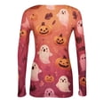 thumbnail image 6 of Halloween Shirts for Women Long Sleeve Slim Fitted Funny Cartoon Ghost Tunic Tops Party Spring Day Crew Neck Ribbed Tee Tops Earthy Yellow L, 6 of 7