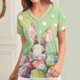 thumbnail image 2 of Pullover Impreso de Pascua de las Mujeres, Nuevo Cuello en V de Manga Corta Casual Top para Uso Diario Y de Fiesta, Camiseta de Cuidado de la Moda Elástica, 2 of 5