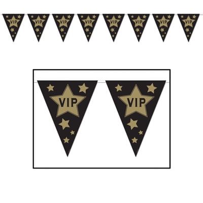Pack of 12 Black and Gold VIP Celebrity Awards Night Pennant Banners 12'