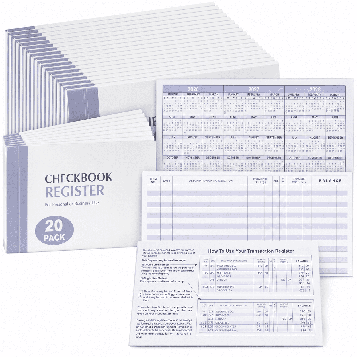 20-Pack Checkbook Registers 17-Line Transaction Ledger Books for Checking and Savings Accounts 6 x 3 in