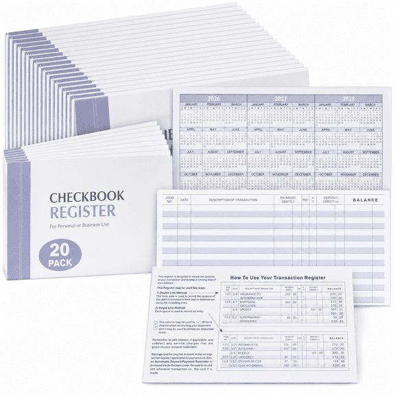 20-Pack Checkbook Registers, 17-Line Transaction Ledger Books for Checking and Savings Accounts, 6 x 3 in