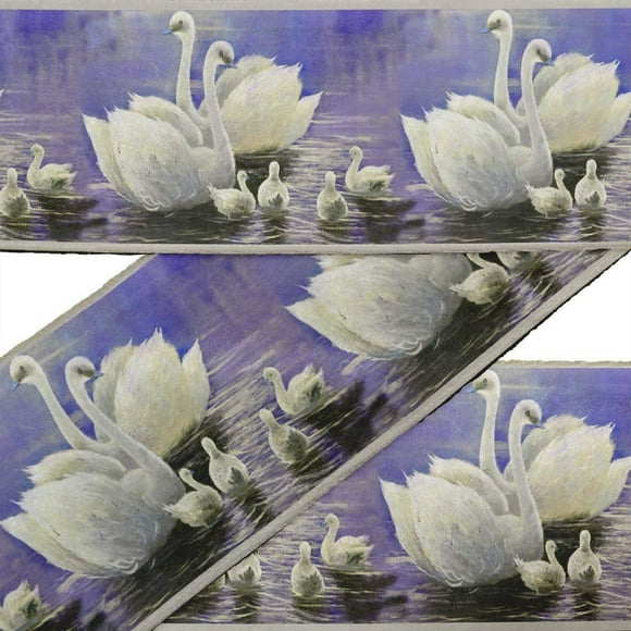 Indianbeautifulart Ruban Imprimé Cygne Bleu Bordure 9 Yards Dentelles en Velours pour Accessoires de Couture 4 Pouces