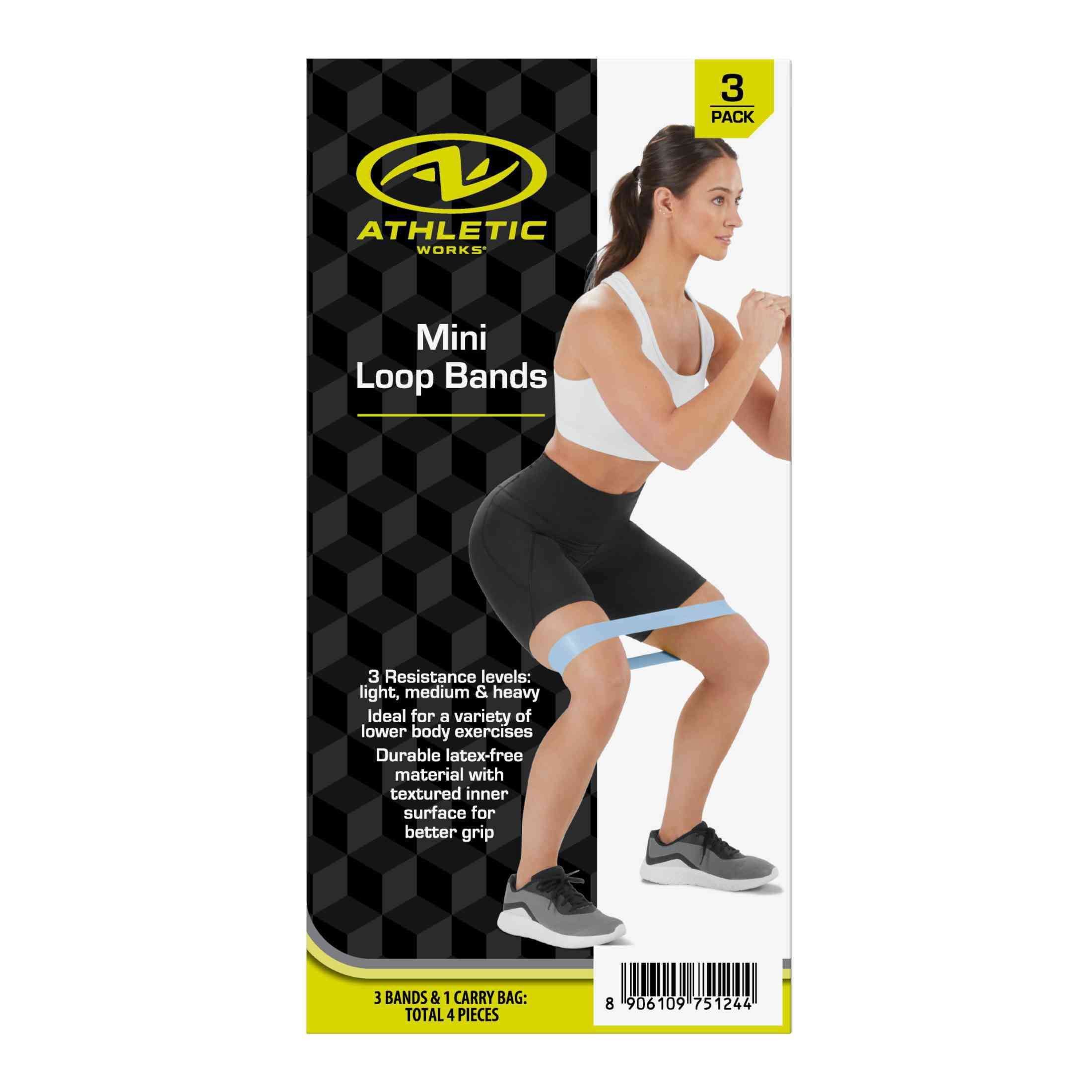 Athletic Works Mini Loop Bands, Latex Free Material, Set of  3 Levels : Light, Medium, Heavy