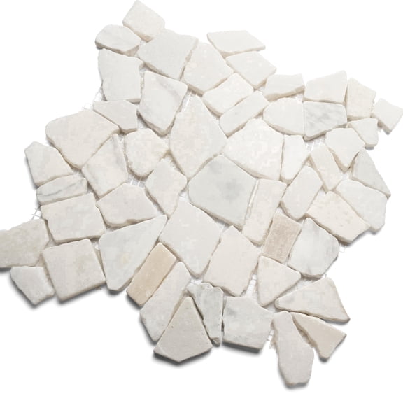 CNK Tile Milky White Pebble Stone Mosaic Tile, 12" x 12" Marble, Polished, for Kitchen Backsplashes, Bathroom Walls, Pool Surrounds, Flooring