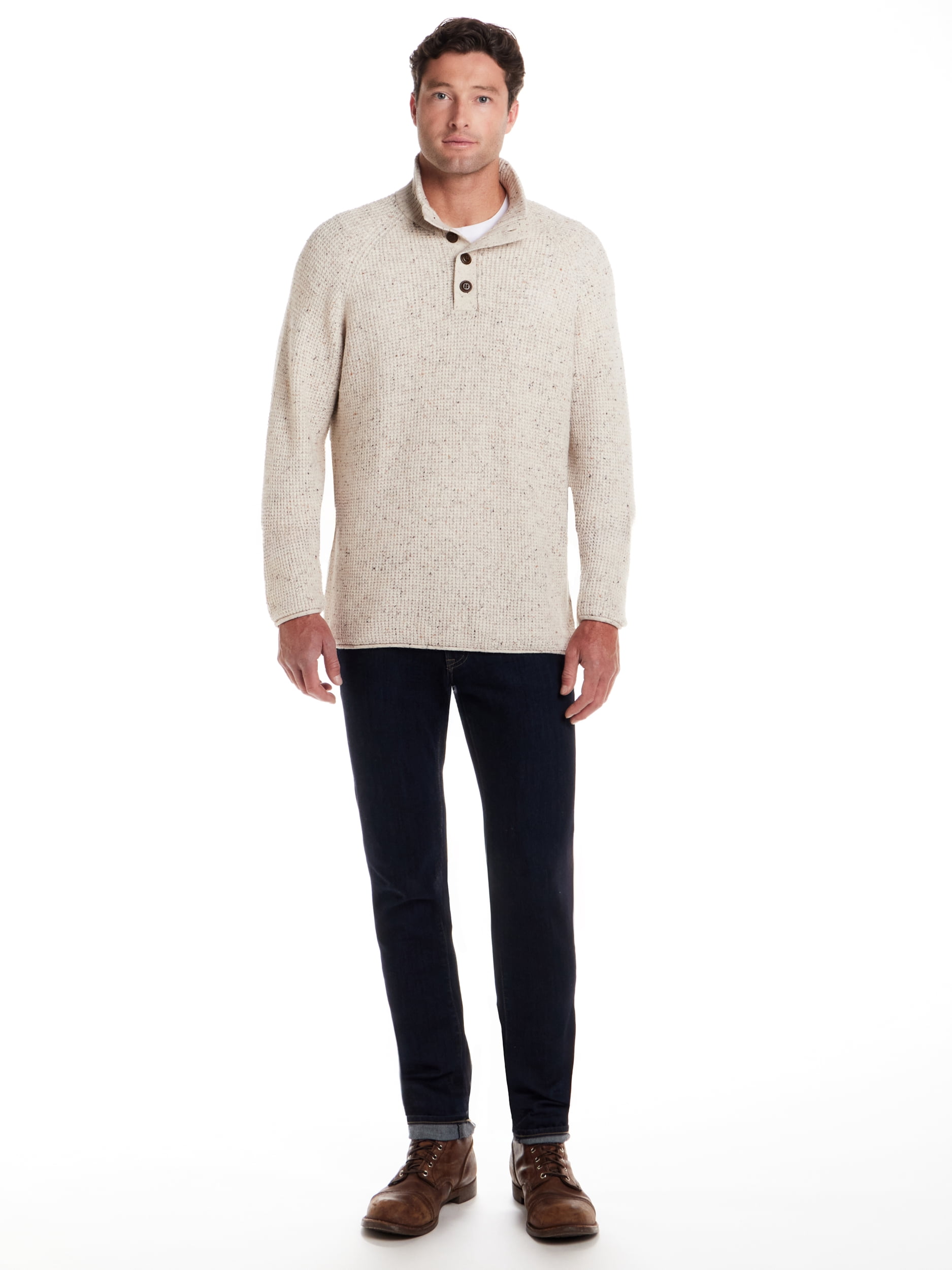 Frontier Threads Men's Donegal Button Mock Neck Sweater