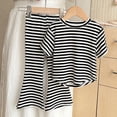 thumbnail image 4 of Riecok Girls Summer Outfits 2 Piece Lounge Sets Short Sleeve Tops and Pant Breathable Casual Matching Clothing Black 8T, 4 of 8