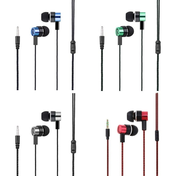 4 Pack Wired Earbuds 3.5MM 3 Pole Stereo Earphone in-Ear Headphone Without MIC 1Meter Braided Cord Headset for MP3 Cassette Recorder CD Player Music Phone Computer Laptop PC Tablet