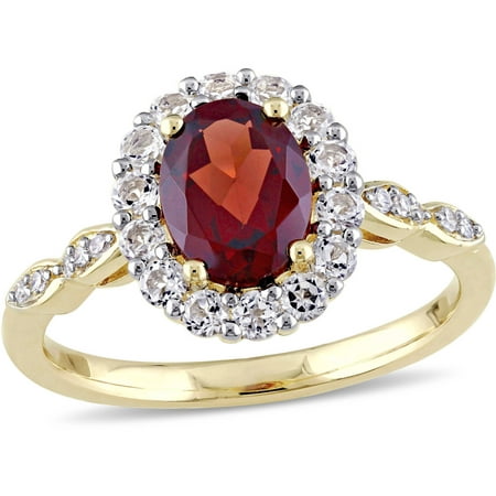 Tangelo 2 Carat T.G.W. Garnet, White Topaz and Diamond-Accent 14kt Yellow Gold Vintage Ring