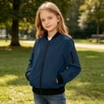 thumbnail image 6 of Kids Zip Bomber Jacket with Pockets, Waterproof Windproof Long Sleeve Outdoor Coat for Boys Girls Ages 5-16 Fall Casual Outerwear Navy 15 Years, 6 of 9