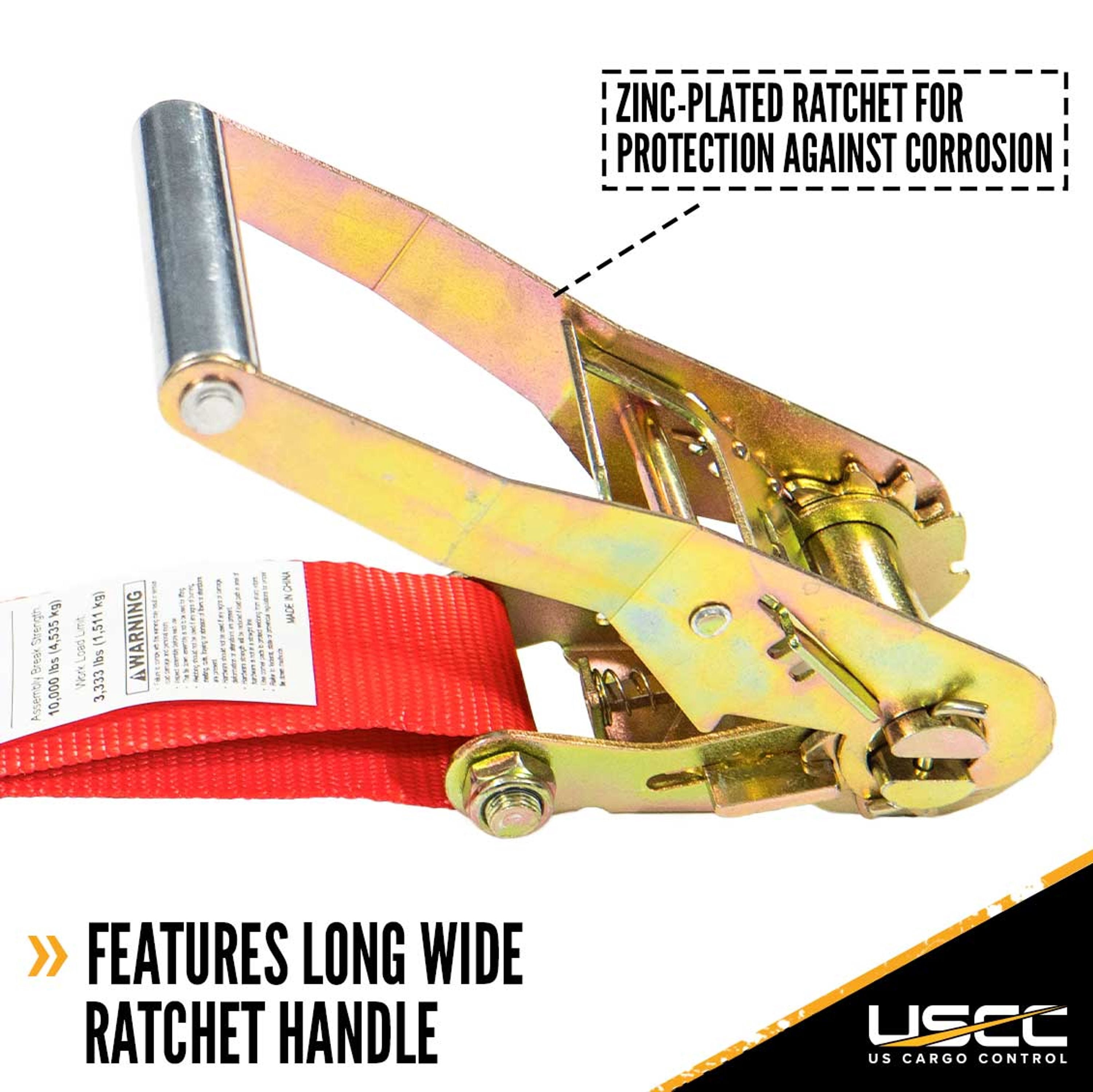 2" x 12' Red Ratchet Strap w/ Double J Hook - 4 Pack