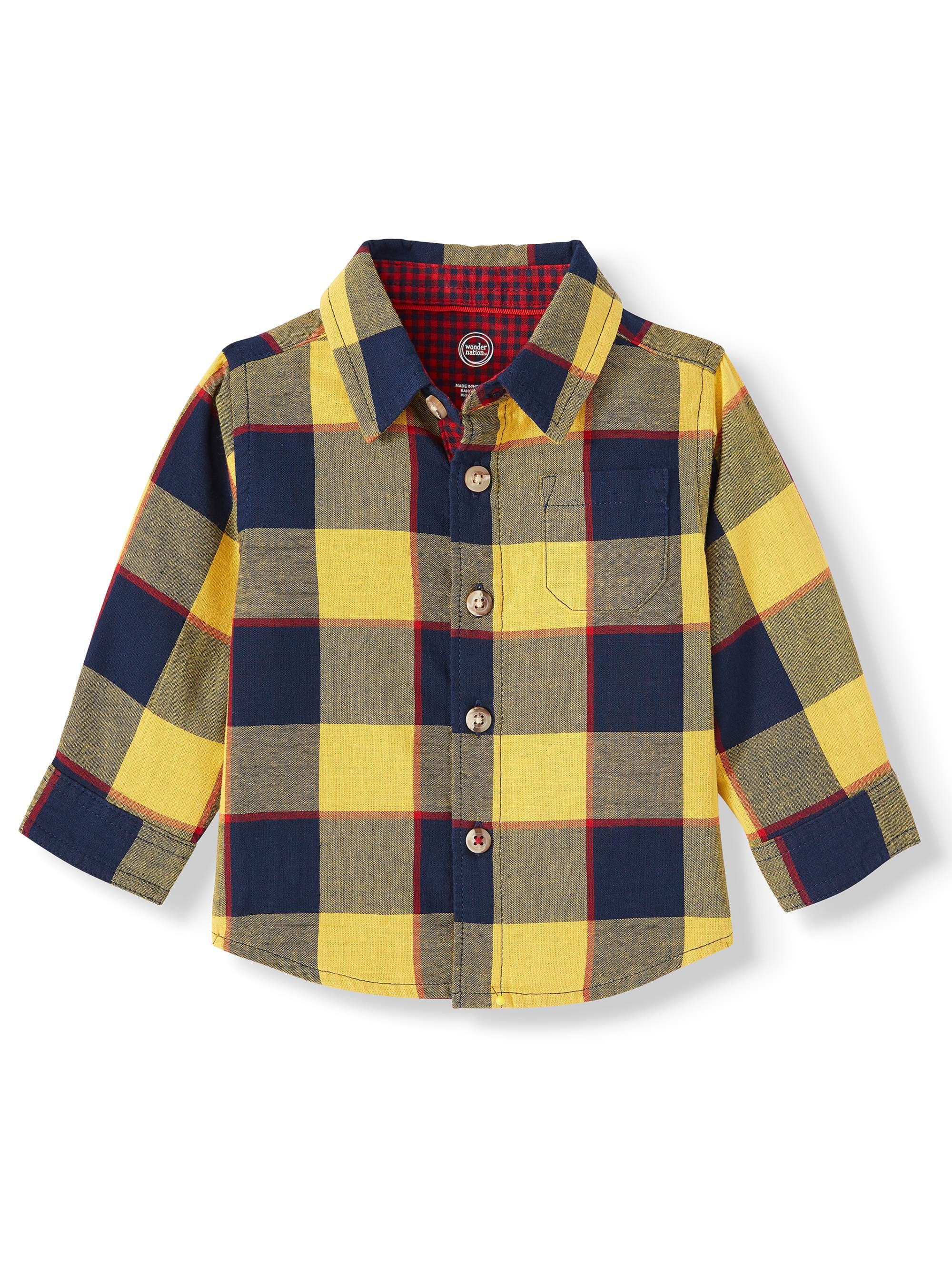 Wonder Nation Baby Boy Woven Flannel Shirt - Walmart.com
