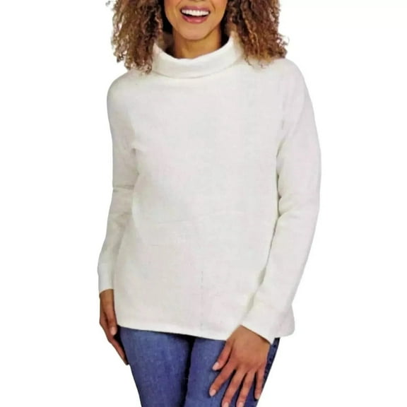 Lands' End Long-Sleeve Waffle Funnel Neck Top White, Size XS