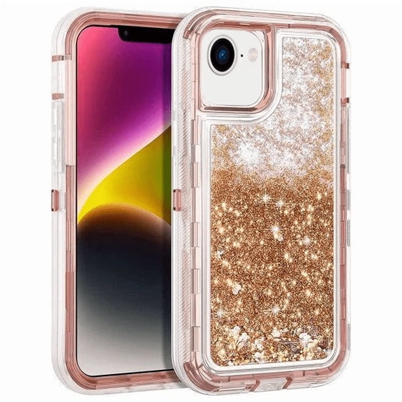 Entronix Heavy Duty Case Compatible with iPhone 16E, Liquid Glitter Back Cover, Rose