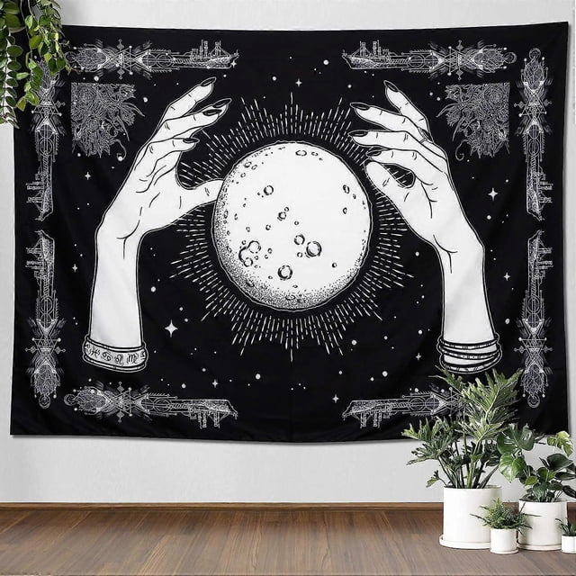 White and Black Hands Wall Tapestry, Psychedelic Trippy Hippie Boho Novelty Tapestry Wall Hanging, Art Decor Print Fabric for Bedroom Living Room Coll