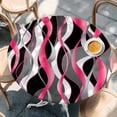 thumbnail image 3 of Pink Stripe Fitted Tablecloth with Elastic Edged, Round Table Cloth for Dining Table, Gradient Grey Moire Geometric Modern Abstract Waterproof Oil Proof Table Cover for Indoor Outdoor 55"-60", 3 of 9