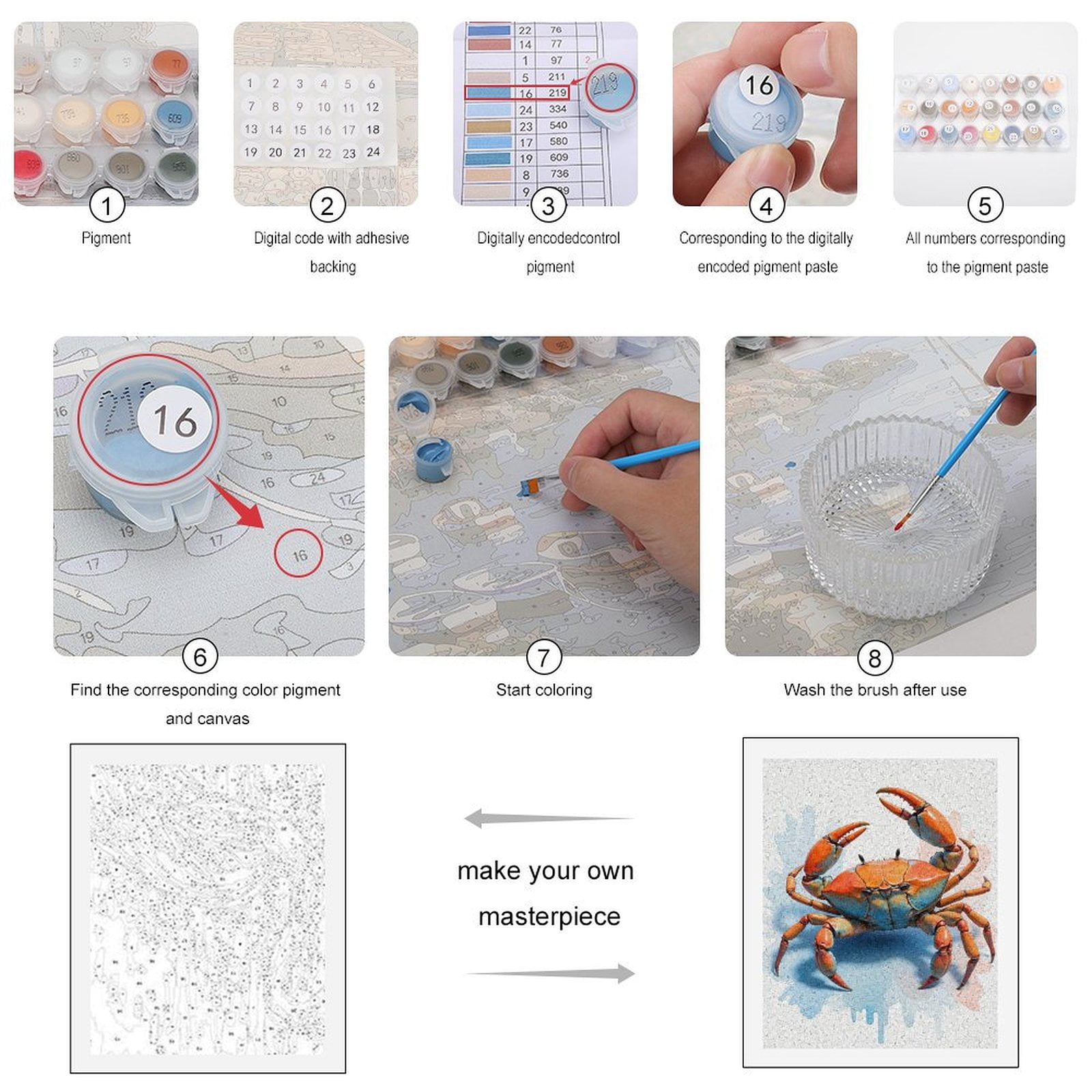 Paint by Numbers Kit for Adults, Orange Blue Vibrant Detailed Crab Paint by Numbers, Easy Paint by Numbers Kit for Adults Beginner, DIY Adult Paint by Number Kits on Canvas, Home Decor