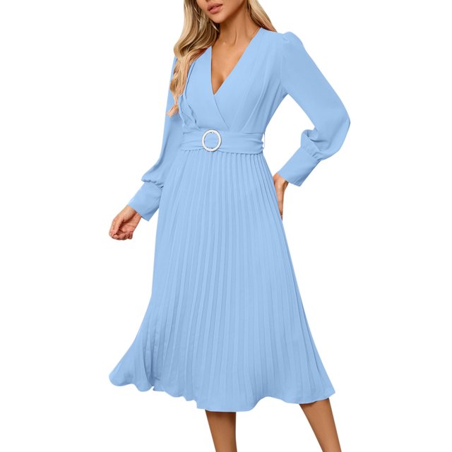 Robe Mode Femme Slim - Fit V - Col Long - Manches Longues Ligne A