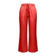 thumbnail image 4 of Delayuji Women's Satin Wide Leg Pants Fashion Casual Solid Color Elastic Waist Drawstring Pant Trousers Lightweight Palazzo Beach Vacation Clothes Work Wear Loungewear, 4 of 5
