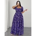 thumbnail image 5 of Purple Plus Size Summer Casual Ditsy Floral Square Neck Puff Sleeve Tiered Maxi Dress, 5 of 6