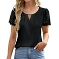 thumbnail image 2 of Womens Summer Tops Summer Fashion Casual V Neck Hollow Lace Chiffon Shirt Short Sleeved Shirt Top Shirts for Women, 2 of 5