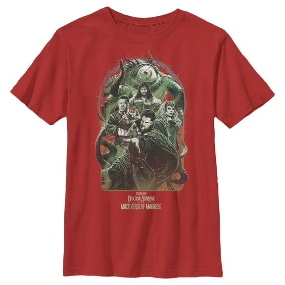 Boy's Marvel Doctor Strange in the Multiverse of Madness Group Shot Graphic Tee Red Small