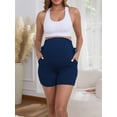 thumbnail image 5 of Women's Plus Size Maternity Biker Shorts Over the Belly Drawstring Stretchy Pregnancy Yoga Workout with Pockets 2-Pack, 5 of 6