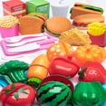 thumbnail image 1 of Juego de 27 piezas de comida de juguete para niños de 1 a 3 años, juego de cocina de simulación de comida para niños, accesorios de plástico para cortar alimentos falsos, frutas y verduras, regalos, 1 of 6