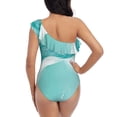 thumbnail image 5 of Sikiie Teal Turquoise 1 Print Women One Piece Swimsuits Tummy Control One Shoulder Bathing Suits Ruffle Swimwear, From S to XXL-XX-Large, 5 of 6