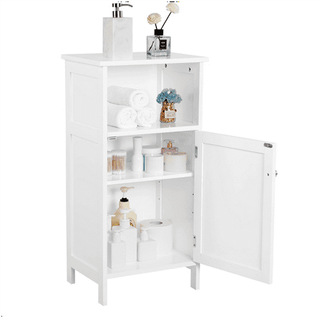 Bathroom Kitchen Floor Storage Cabinet with Single Door and Adjustable Shelf (Best White Paint For Bathroom Cabinets)
