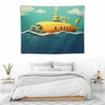 thumbnail image 3 of GOSMITH  Yellow Submarine Decor Tapestry, Illustration of a Submarine Under Sea Fish and Clouds, Wall Hanging for Bedroom Living Room Dorm, 60" X 40", Earth Yellow Navy Blue, 3 of 7
