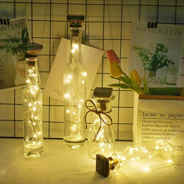 1/6 piezas de luz de cadena de corcho de botella de vino de energía solar 20 luces de cadena de hadas LED