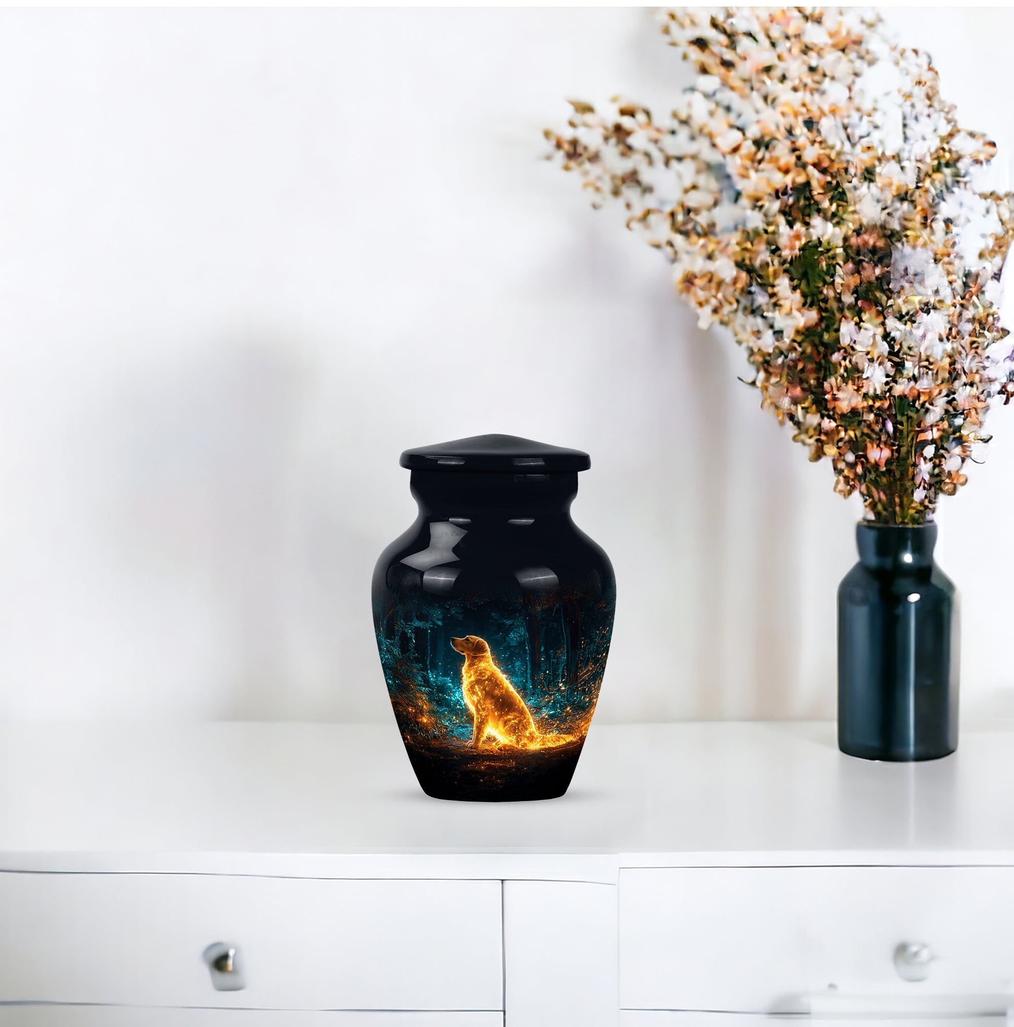 Dog Cremation Urns For Human Ashes Adult Female Small 3 Inch, Black Cremation Urns For Adult, Blue Urn Keepsake Human Ashes