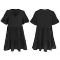 thumbnail image 3 of FANCYINN Womens Black Shift Dress with Pockets Fully Lined Bell Sleeve Ruffle Hem V Neck Spring Swing Tunic Mini Dress XL, 3 of 5