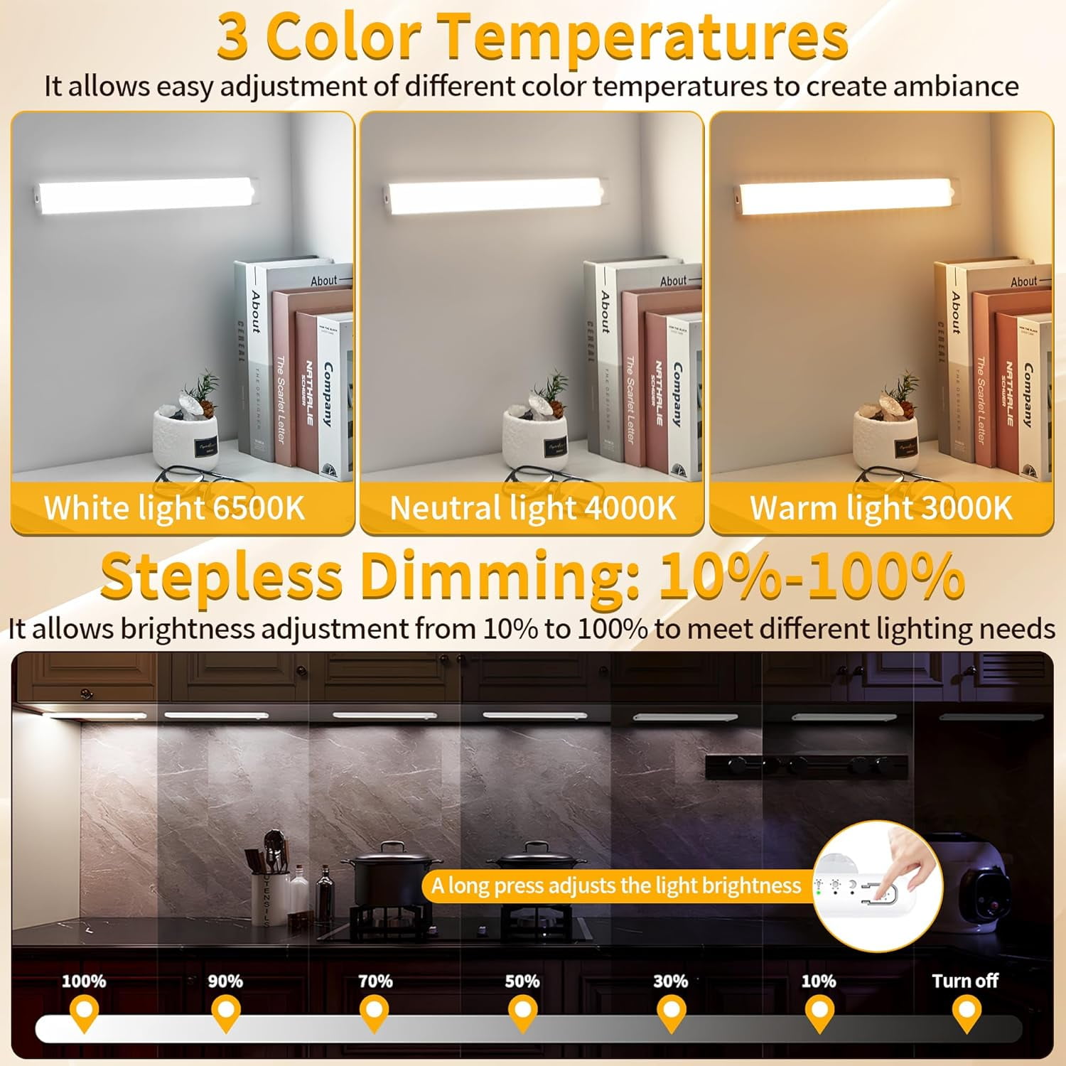 Wireless Under Cabinet Lighting 12 Inch 3 Pack, 1500mAh Magnetic Motion Sensor Light USB C Rechargeable Closet Lights, Color Dimmable LED Night Stick on Counter Lights for Kitchen Stairs