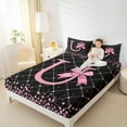 thumbnail image 4 of Manfei Kawaii Bowknot Letter U Twin Sheet Sets, Glitter Diamond Twin Fitted Sheet, Black Pink Cartoon Flat Sheet, Ultra Soft Home Decor, 3pcs, 4 of 7