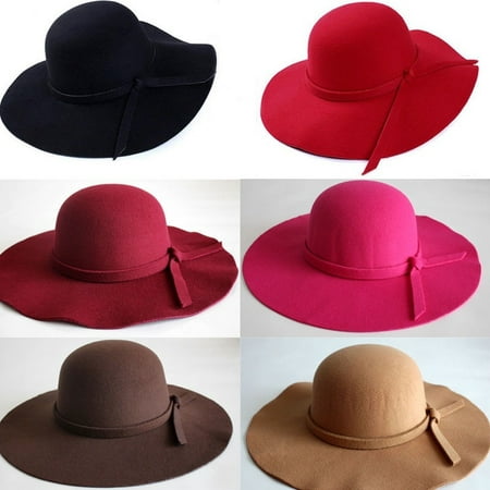 HOT! Vintage Women Wide Brim Floppy Warm Fashion Felt Hat Trilby Bowler Cool